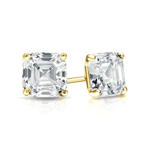 Certified 0.62 cttw Asscher Diamond Stud Earrings in 14k Yellow