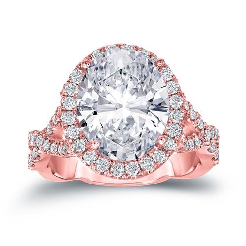 Oval Cut Diamond Halo Engagement Ring In 14k Rose Gold