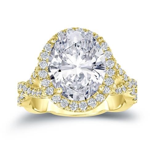 Oval Cut Diamond Halo Engagement Ring In 14k Yellow Gold