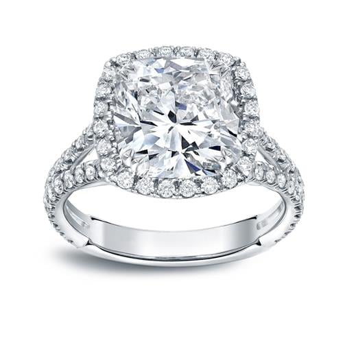 Cushion Cut Diamond Halo Engagement Ring In 14k White Gold