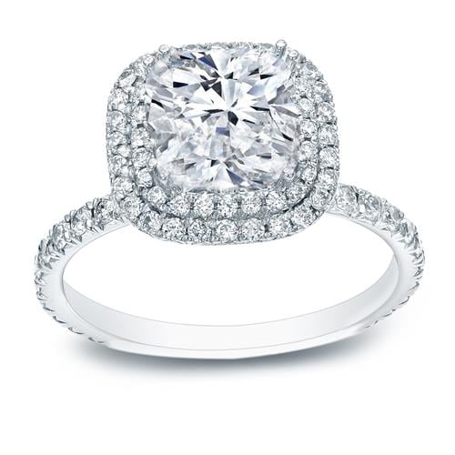 Cushion Cut Diamond Double Halo Engagement Ring In 14k White Gold