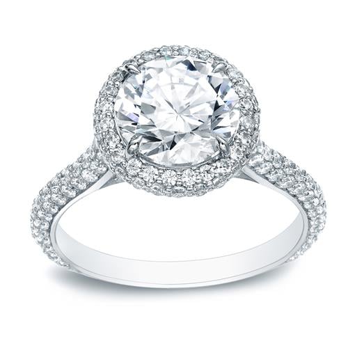 Round Cut Diamond Halo Engagement Ring In 14k White Gold