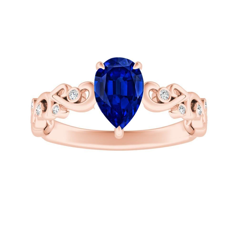 Pear Blue Sapphire Bezel Diamond Vine Engagement Ring (7x5mm ...