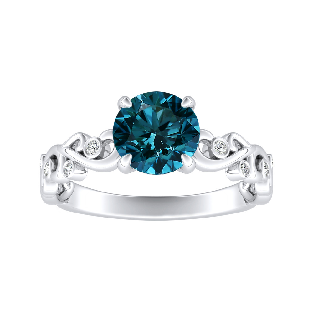 Blue Diamond Bezel Diamond Vine Engagement Ring With 1.00 Carat Round ...