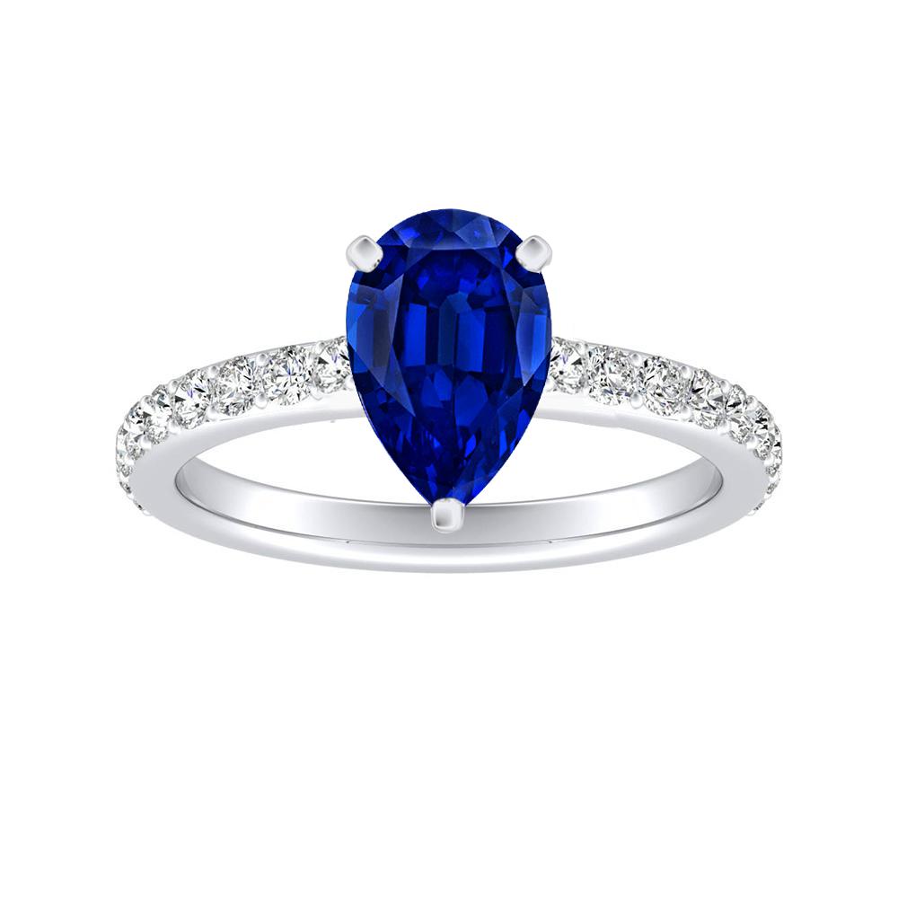 Pear Blue Sapphire Classic Diamond Four Prong Engagement Ring (6x3.6mm ...