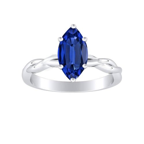 ELISE Twisted Solitaire Blue Sapphire Engagement Ring In 18K White